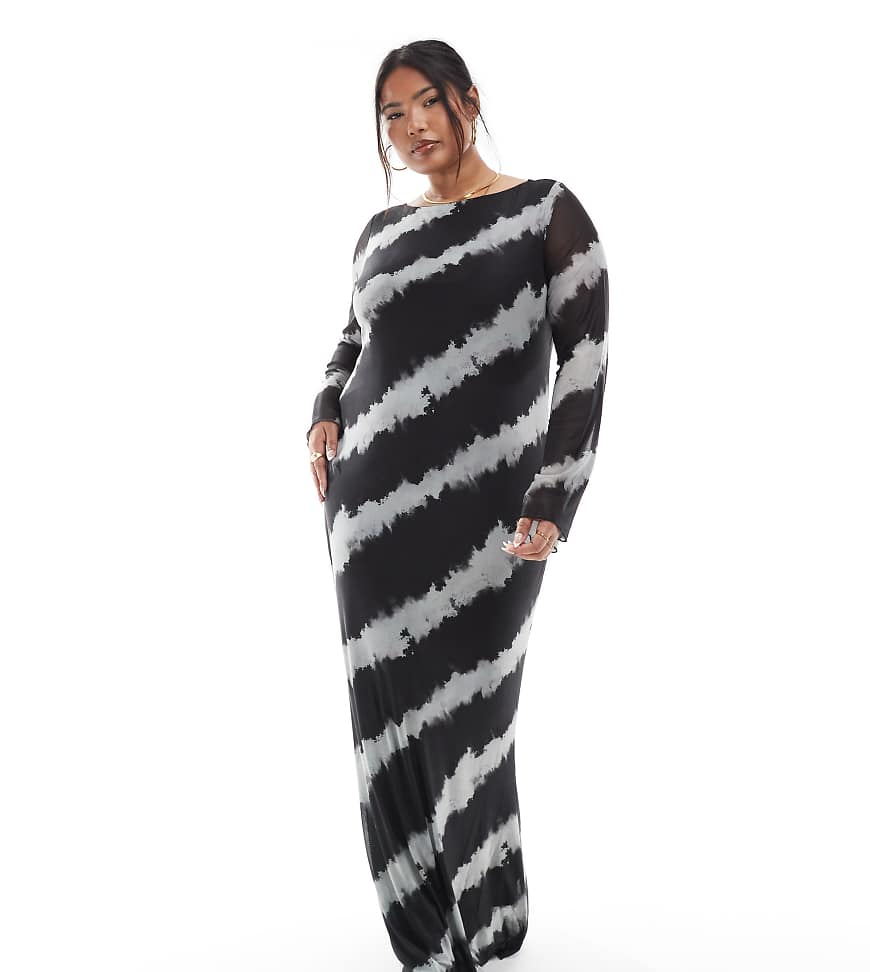 Vero Moda Curve - Langärmliges Maxikleid aus Mesh mit verschwommenem, unifarbenem Print-Schwarz von Vero Moda Curve