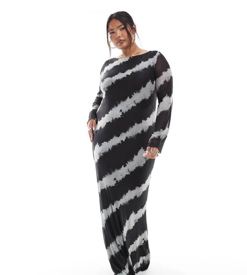 Vero Moda Curve - Langärmliges Maxikleid aus Mesh mit verschwommenem, unifarbenem Print-Schwarz von Vero Moda Curve