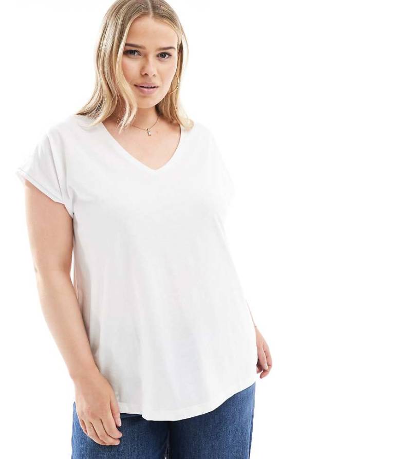 Vero Moda Curve - Locker geschnittenes Oversize-T-Shirt in Weiß mit V-Ausschnitt von Vero Moda Curve