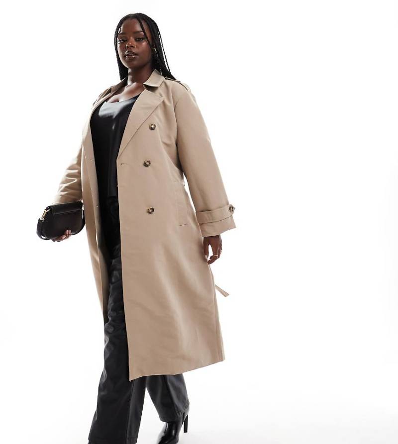 Vero Moda Curve - Longline-Trenchcoat in Lorbeereiche mit Gürtel-Neutral von Vero Moda Curve