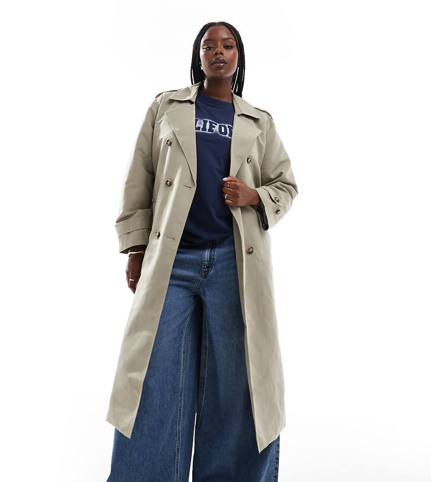 Vero Moda Curve - Longline-Trenchcoat in Steinbeige mit Bindegürtel-Neutral von Vero Moda Curve