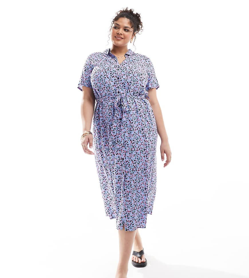 Vero Moda Curve - Maxi-Hemdkleid mit blauem Blumenmuster und Knopfleiste Vero Moda Curve - Maxi-Hemdkleid mit blauem Blumenmuster und Knopfleiste von Vero Moda Curve