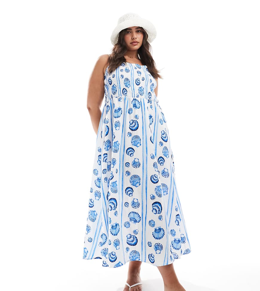 Vero Moda Curve - Midi-Trägerkleid mit blauem Muschelmuster Vero Moda Curve - Midi-Trägerkleid mit blauem Muschelmuster von Vero Moda Curve