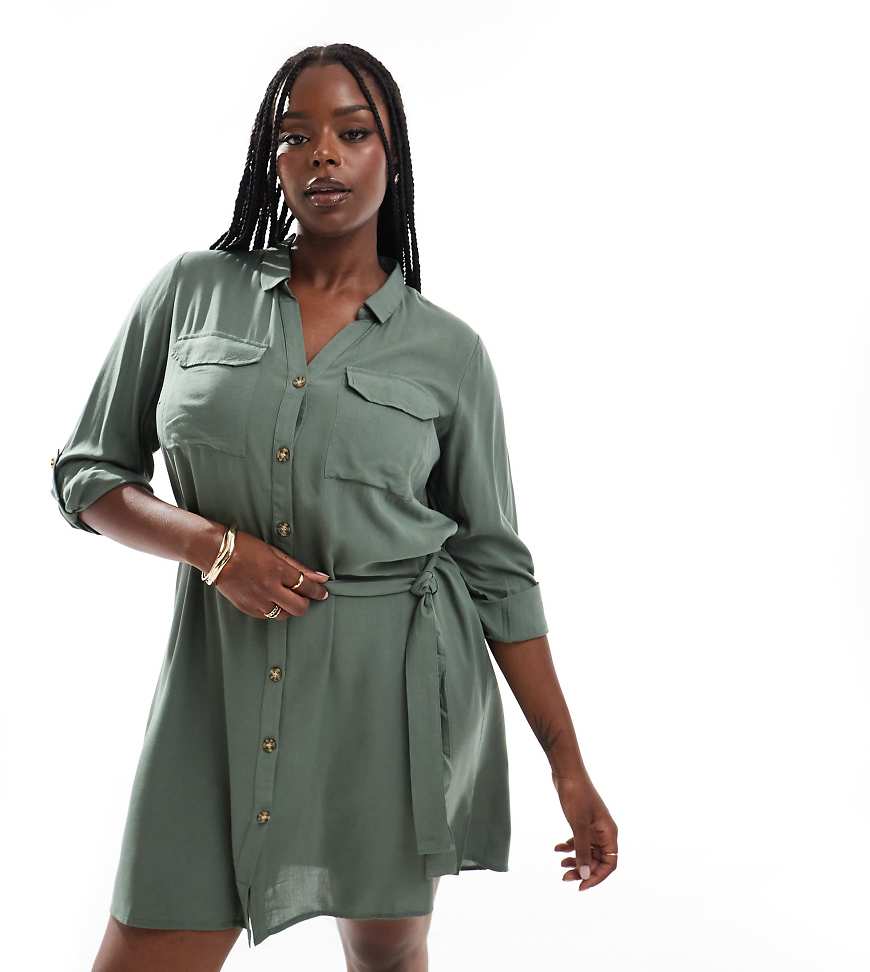 Vero Moda Curve - Mini-Hemdblusenkleid in Khaki-Grün Vero Moda Curve - Mini-Hemdblusenkleid in Khaki-Grün von Vero Moda Curve