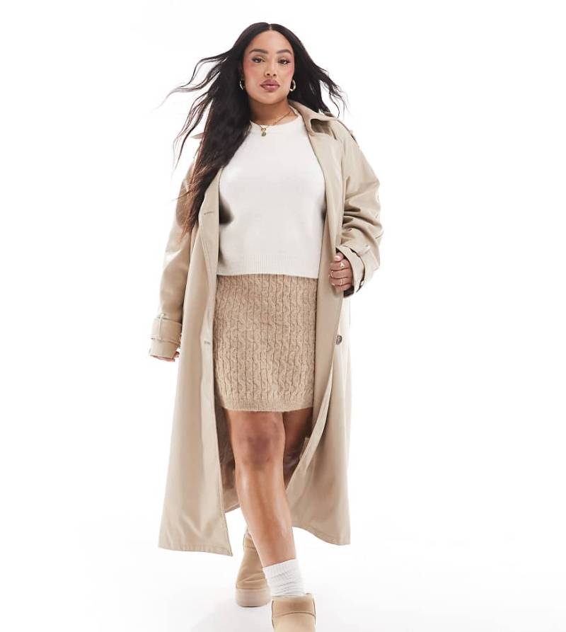 Vero Moda Curve - Mini-Strickrock in Kamelbraun mit Zopfmuster-Neutral von Vero Moda Curve