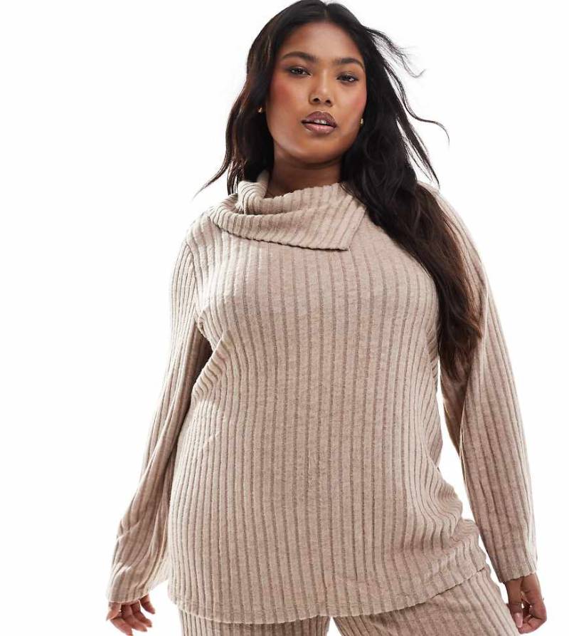 Vero Moda Curve - Oberteil aus geripptem Jersey in Beige mit Umschlag, Kombiteil-Neutral von Vero Moda Curve