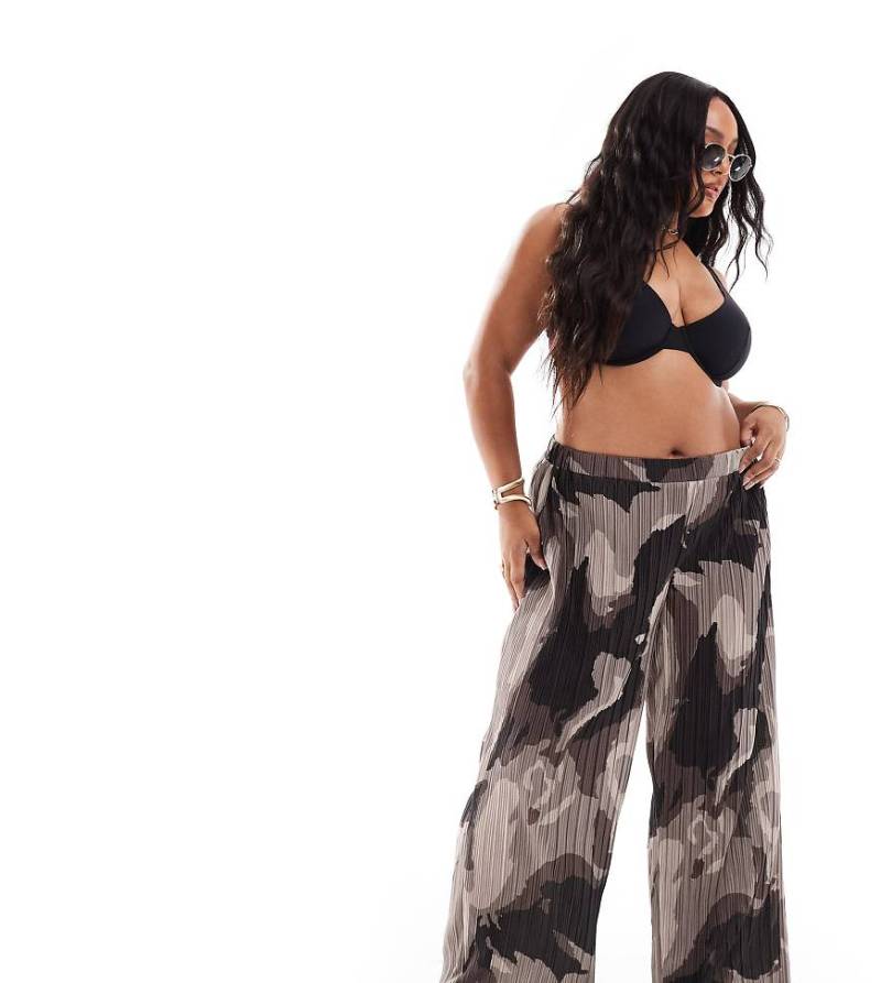 Vero Moda Curve - Plissee-Hose in Braun mit abstraktem Muster und weitem Bein von Vero Moda Curve