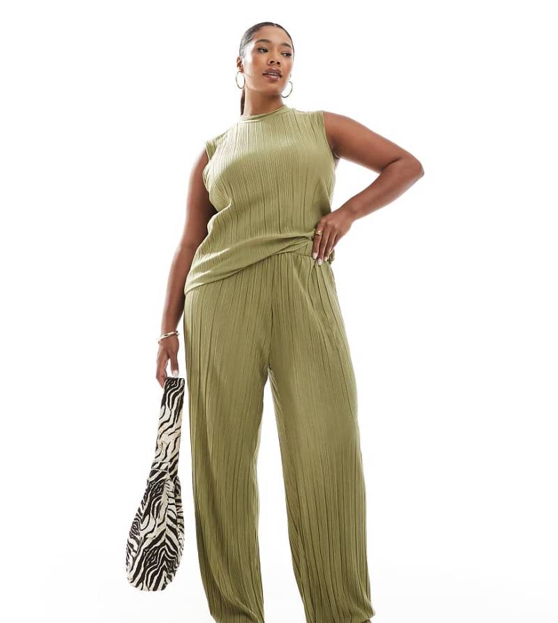 Vero Moda Curve - Plissee-Hose in Khaki, Kombiteil-Grün von Vero Moda Curve