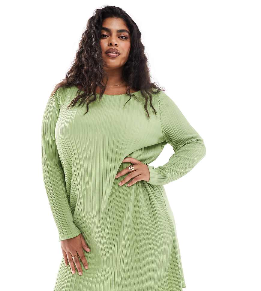 Vero Moda Curve - Plissee-Minikleid in Mittelgrün mit ausgestellten Ärmeln von Vero Moda Curve