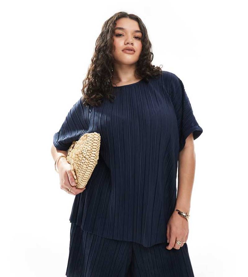 Vero Moda Curve - Plissiertes T-Shirt in Marineblau, Kombiteil von Vero Moda Curve