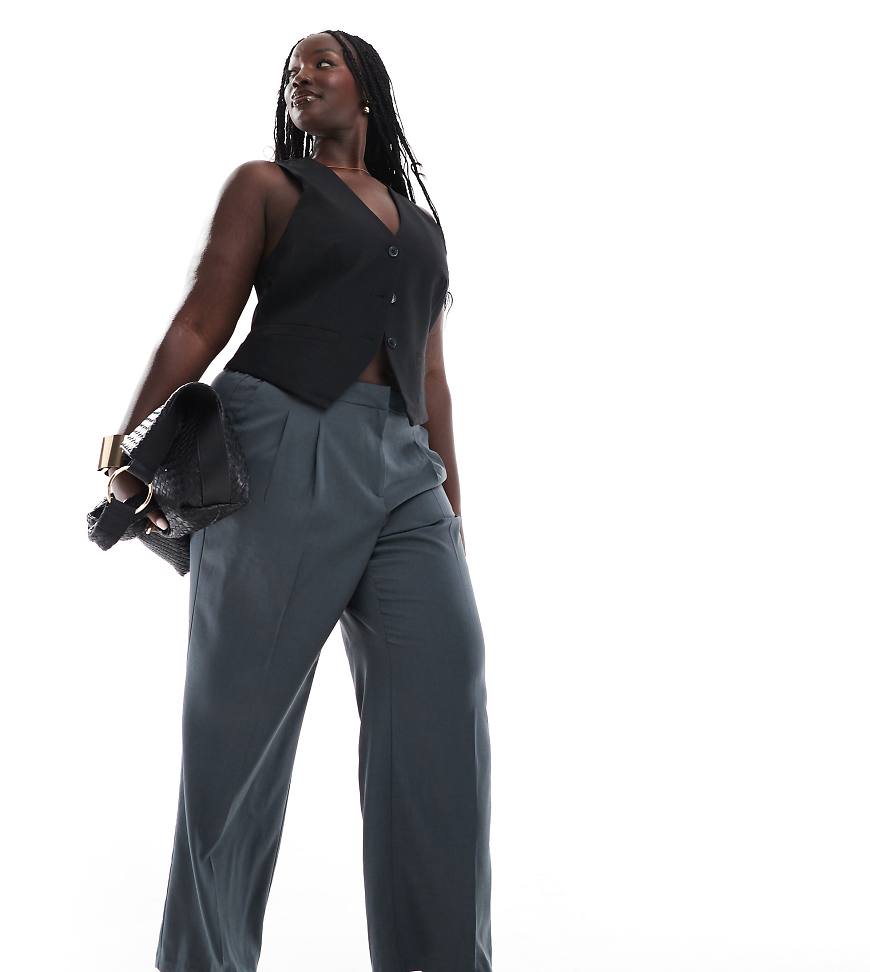 Vero Moda Curve - Rita - Elegante Dad-Hose in Asphaltgrau mit weitem Schnitt von Vero Moda Curve