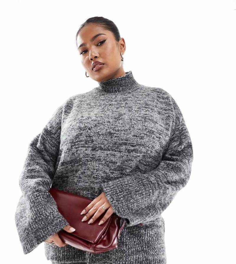 Vero Moda Curve - Schwarz-weiß melierter Oversize-Rollkragenpullover, Kombiteil von Vero Moda Curve
