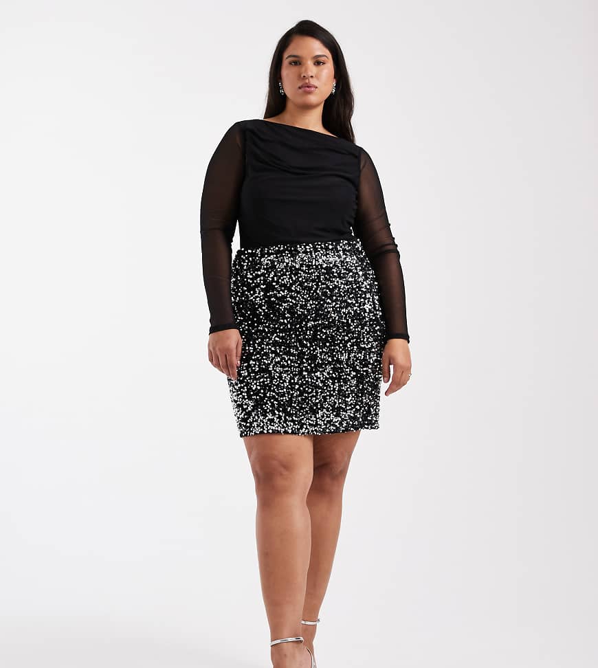 Vero Moda Curve - Strukturierter Minirock in Schwarz und Silber mit Pailletten von Vero Moda Curve