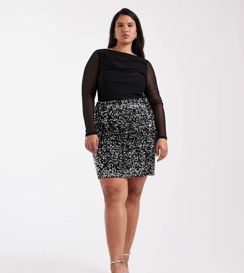 Vero Moda Curve - Strukturierter Minirock in Schwarz und Silber mit Pailletten von Vero Moda Curve