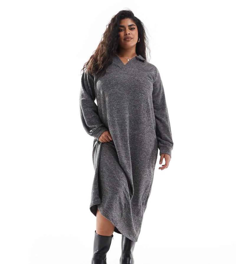 Vero Moda Curve - Superweiches, knöchellanges Kleid in meliertem Dunkelgrau mit Polokragen von Vero Moda Curve