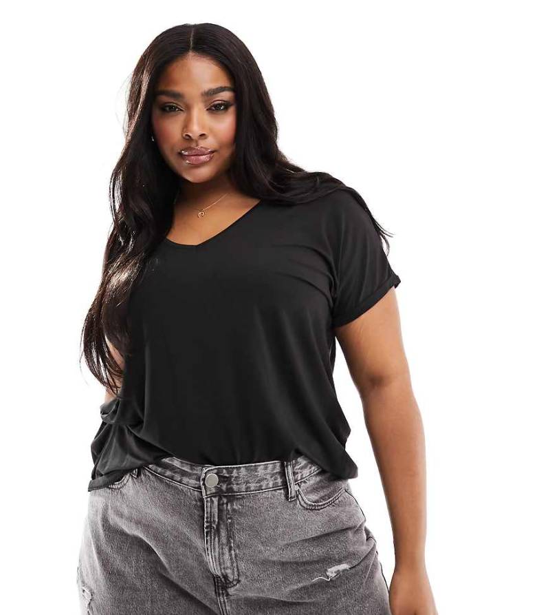 Vero Moda Curve - T-Shirt in Schwarz mit V-Ausschnitt von Vero Moda Curve