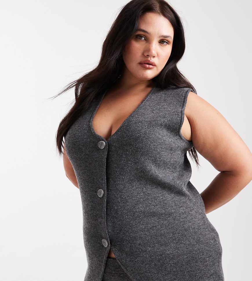 Vero Moda Curve - Weiche Strickweste in meliertem Grau, Kombiteil von Vero Moda Curve
