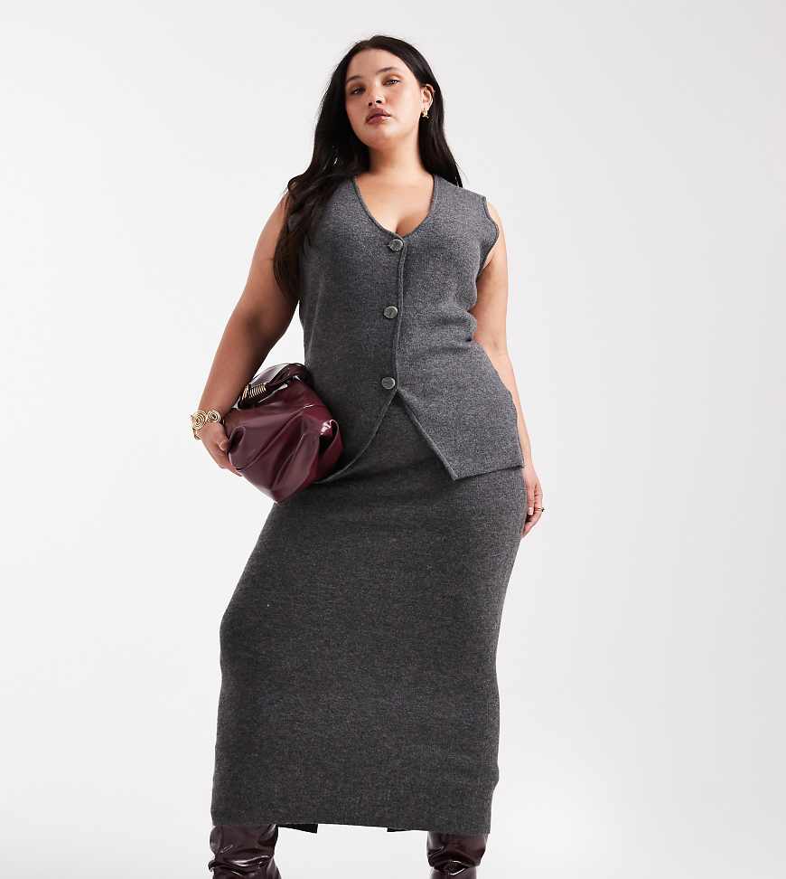 Vero Moda Curve - Weicher Midi-Strickrock in meliertem Grau, Kombiteil von Vero Moda Curve