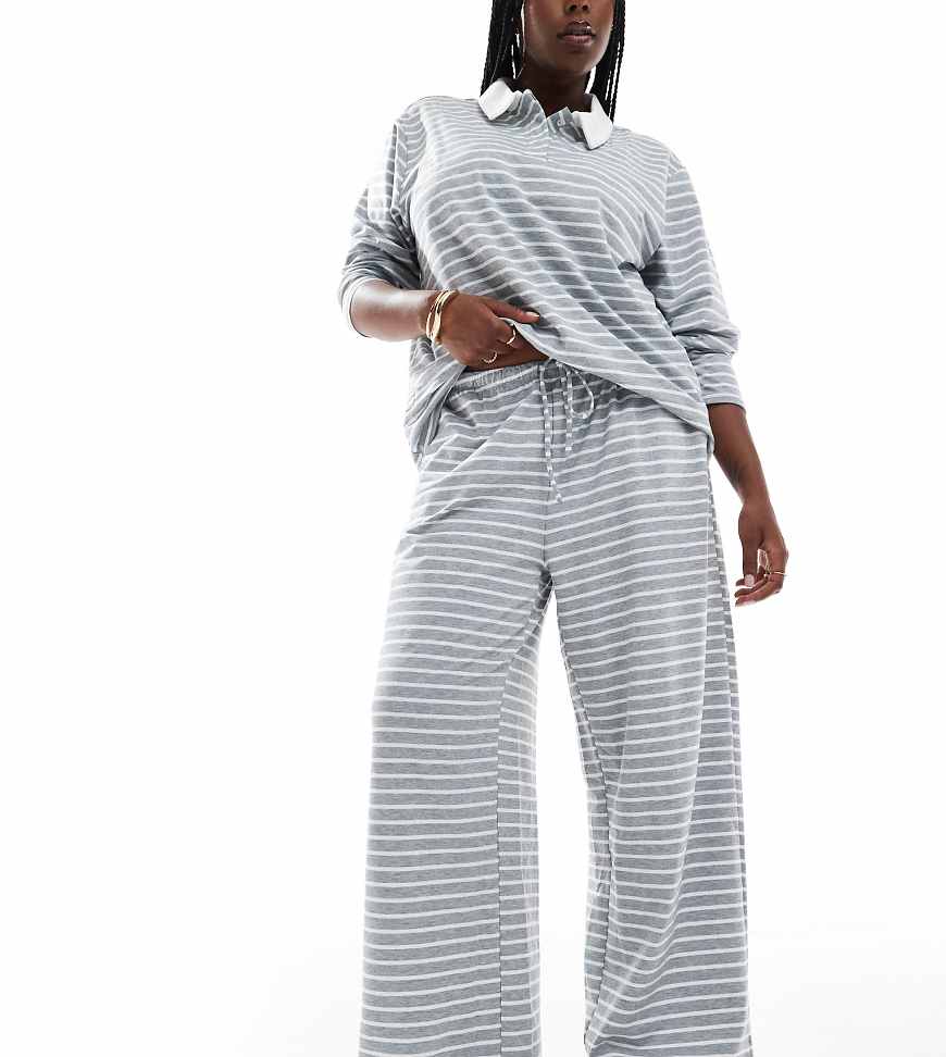 Vero Moda Curve - Weit geschnittene Jersey-Hose in gestreiftem Grau, Kombiteil Vero Moda Curve - Weit geschnittene Jersey-Hose in gestreiftem Grau, Kombiteil von Vero Moda Curve
