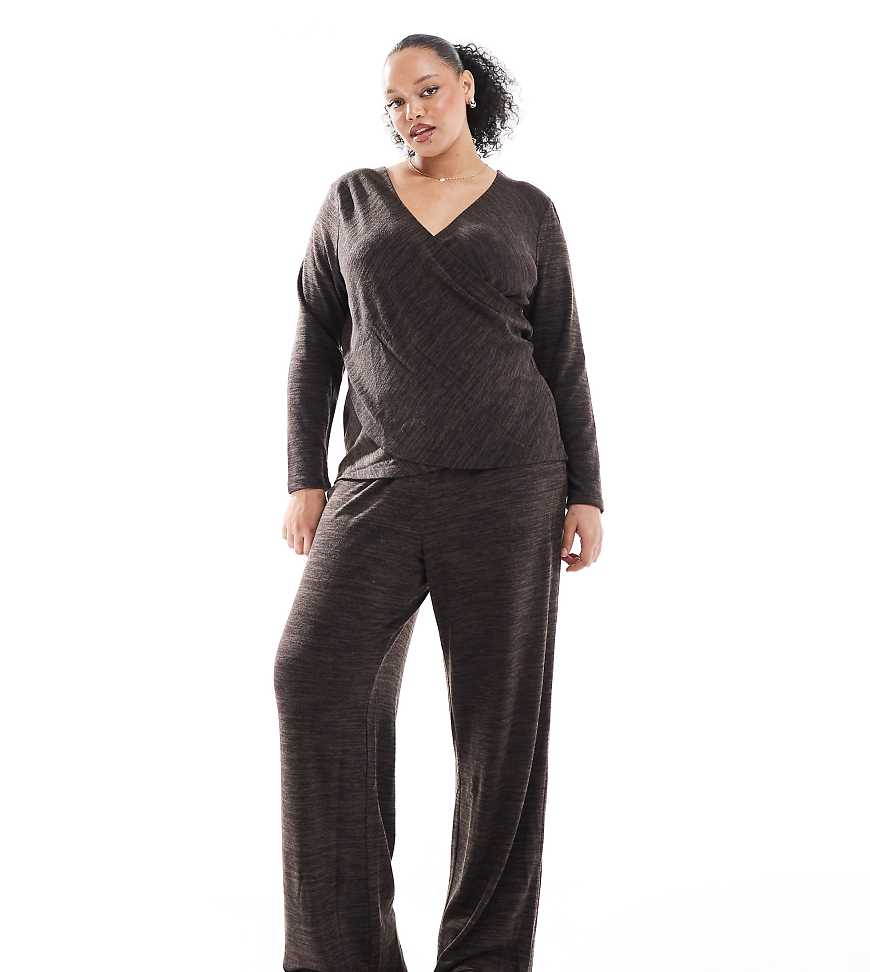 Vero Moda Curve - Weit geschnittene Jersey-Hose in meliertem Schokobraun, Kombiteil von Vero Moda Curve