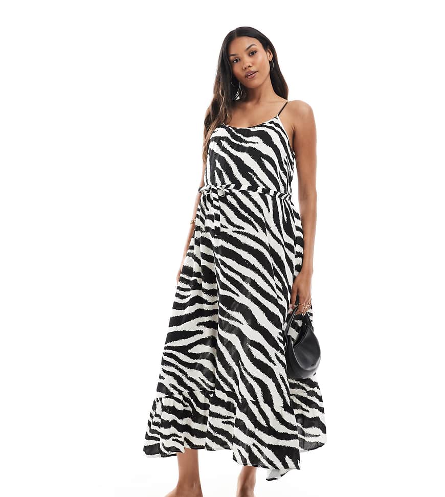 Vero Moda Maternity - Easy - Gesmoktes, knöchellanges Umstands-Trägerkleid mit Zebramuster-Weiß Vero Moda Maternity - Easy - Gesmoktes, knöchellanges Umstands-Trägerkleid mit Zebramuster-Weiß von Vero Moda Maternity
