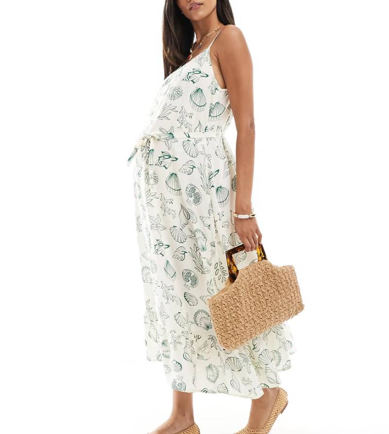 Vero Moda Maternity - Easy - Knöchellanges Trägerkleid mit auffälligem Unterwasserwelt-Muster-Grün von Vero Moda Maternity