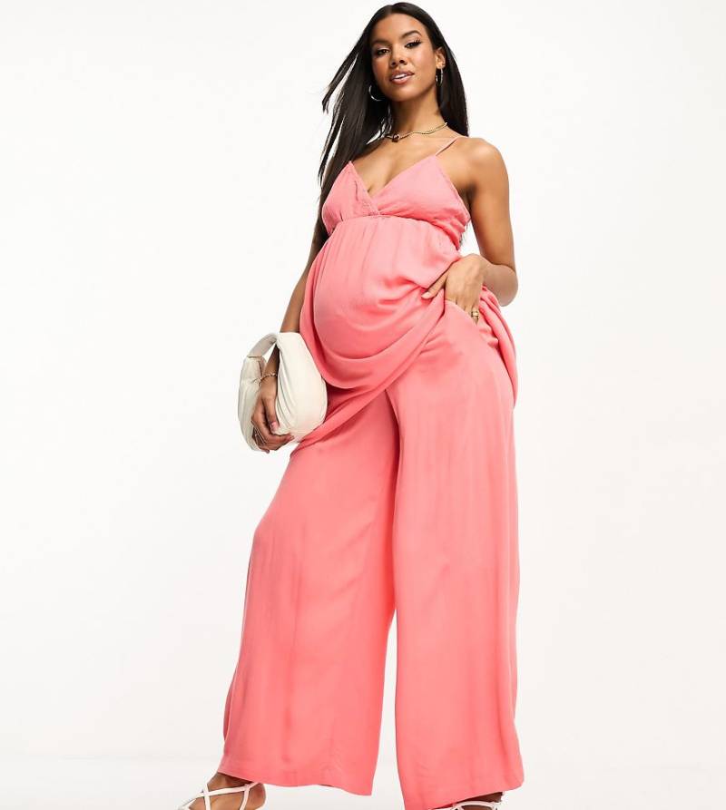 Vero Moda Maternity - Gesmokte Hose in Korallenrot mit weitem Schnitt-Orange von Vero Moda Maternity