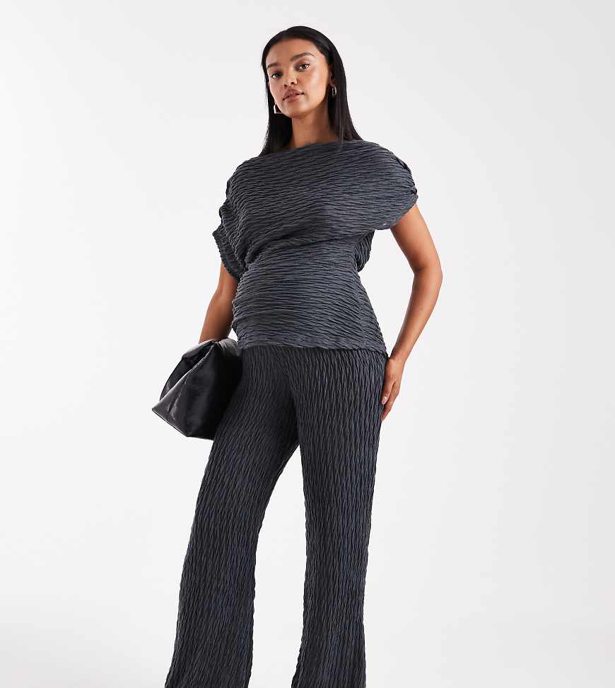 Vero Moda Maternity - Hose aus strukturiertem Jersey in Asphaltgrau mit weitem Bein, Kombiteil, Umstandsmode von Vero Moda Maternity