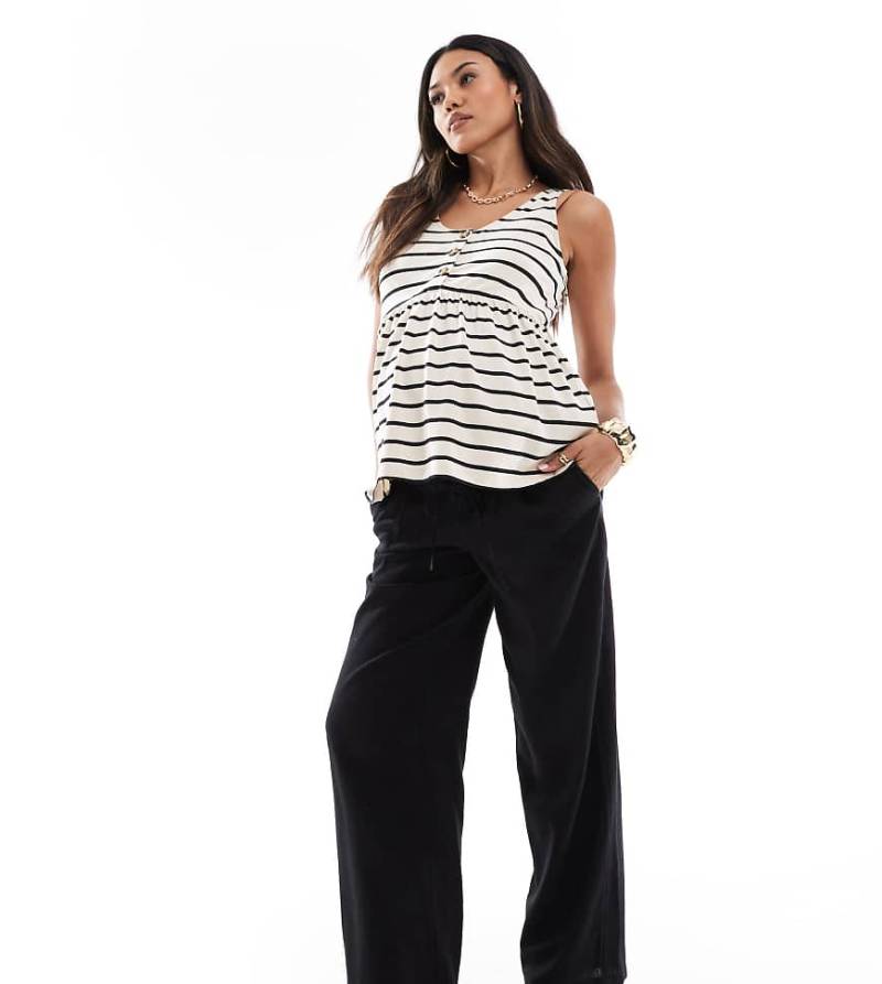 Vero Moda Maternity - Leinenmix-Hose in Schwarz mit weitem Bein von Vero Moda Maternity