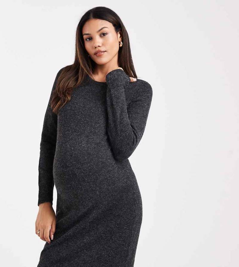 Vero Moda Maternity - Minikleid aus weichem Strick in Schwarz meliert mit Rundhalsausschnitt Vero Moda Maternity - Minikleid aus weichem Strick in Schwarz meliert mit Rundhalsausschnitt von Vero Moda Maternity