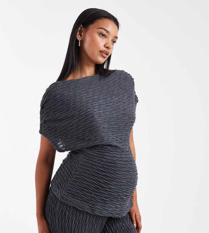 Vero Moda Maternity - Schulterfreies Oberteil aus strukturiertem Jersey in Asphaltgrau mit drapiertem Design, Kombiteil, Umstandsmode von Vero Moda Maternity