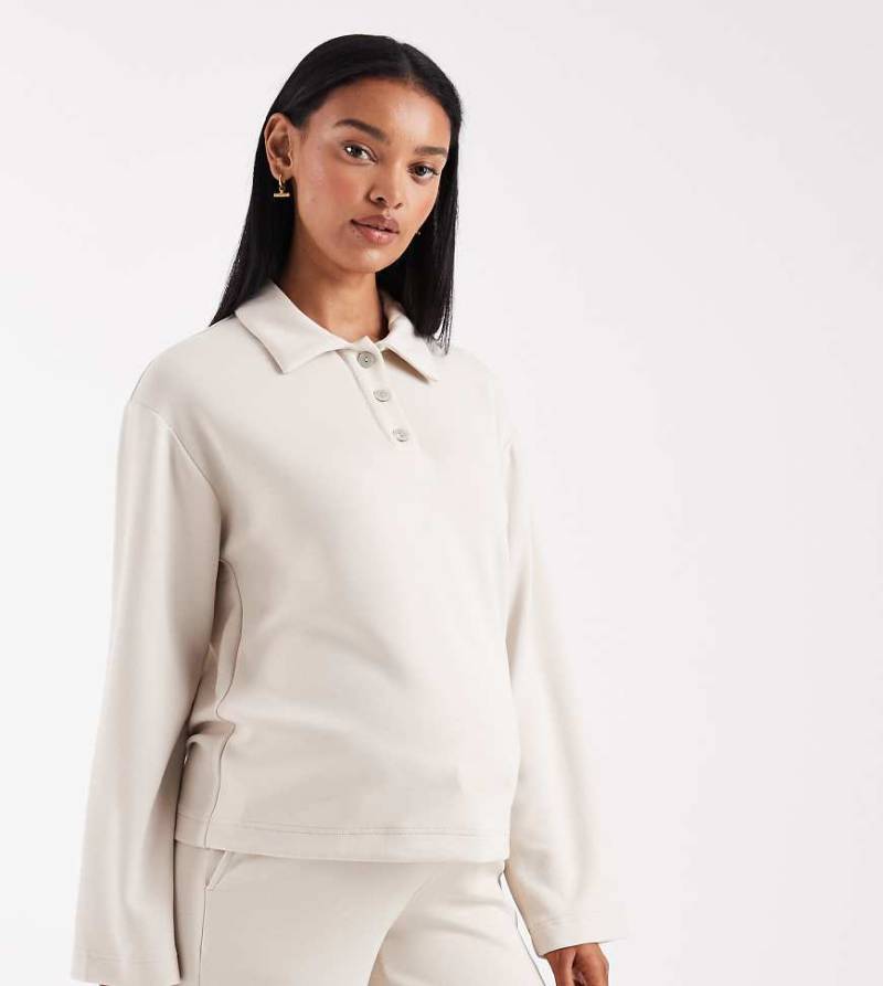 Vero Moda Maternity - Superweiches Sweatshirt in Creme mit Polokragen, Kombiteil, Umstandsmode-Weiß von Vero Moda Maternity