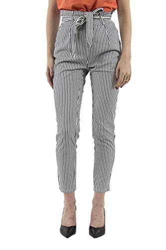 VERO MODA Damen Vmeva Hr Loose Paperbag Cot Ps P Noos Ki Hose, Mehrfarbig (Snow White Stripes: Navy Blazer Stripes), S 32 EU von VERO MODA