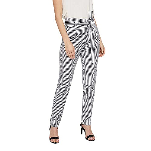 VERO MODA Damen Vmeva Hr Loose Paperbag Cot Ps P Noos Ki Hose, Mehrfarbig (Snow White Stripes: Navy Blazer Stripes), M 32 EU von VERO MODA