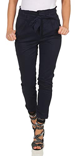 VERO MODA Damen Paperbag Stoffhose Eva mit Gürtel 10216704 Night Sky XS/32 von VERO MODA