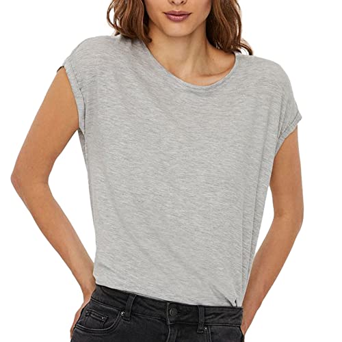 Vero Moda NOS Damen VMAVA PLAIN SS TOP GA NOOS T-Shirt, Grau (Light Grey Melange Light Grey Melange),36 (Herstellergröße:S) von VERO MODA