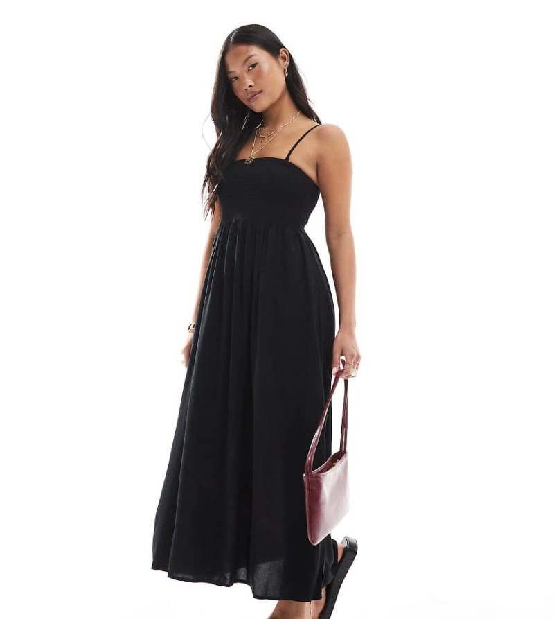 Vero Moda Petite - Easy - Gesmoktes, knöchellanges Camisole-Kleid in Schwarz von Vero Moda Petite