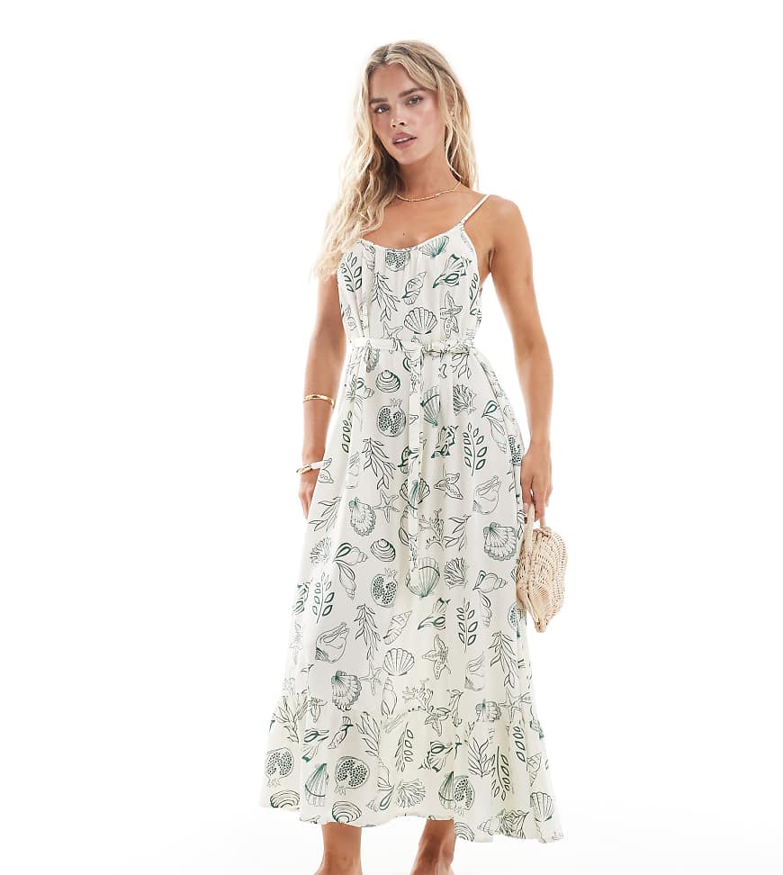 Vero Moda Petite - Easy - Knöchellanges Trägerkleid mit auffälligem Unterwasserwelt-Muster-Grün von Vero Moda Petite