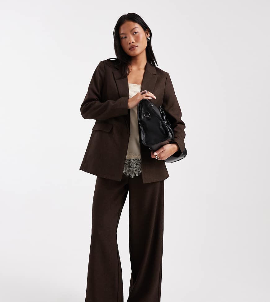 Vero Moda Petite - Elegante, weite Hose in Schokoladenbraun mit Tweed-Optik, Kombiteil-Brown von Vero Moda Petite
