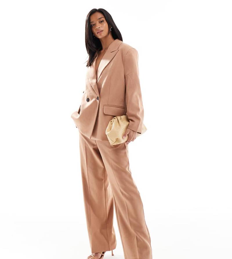 Vero Moda Petite - Elegante Hose in Mokkabraun mit weitem Bein und Fischgrätmuster, Kombiteil-Brown von Vero Moda Petite
