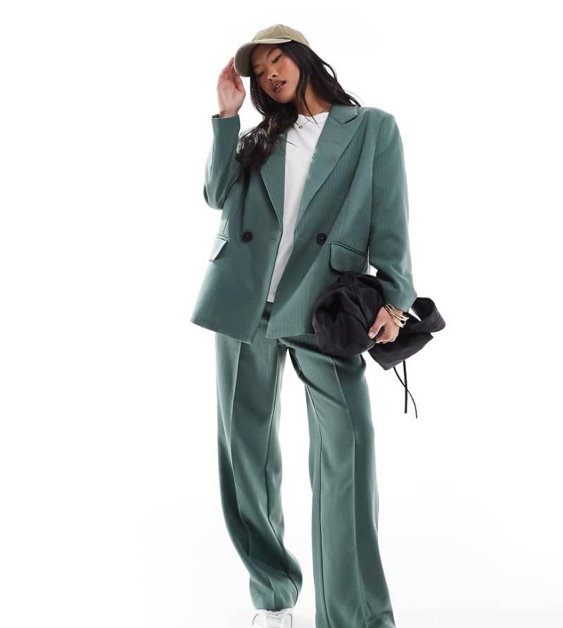 Vero Moda Petite - Eleganter Blazer in dunklem Waldgrün mit Fischgrätmuster, Kombiteil von Vero Moda Petite