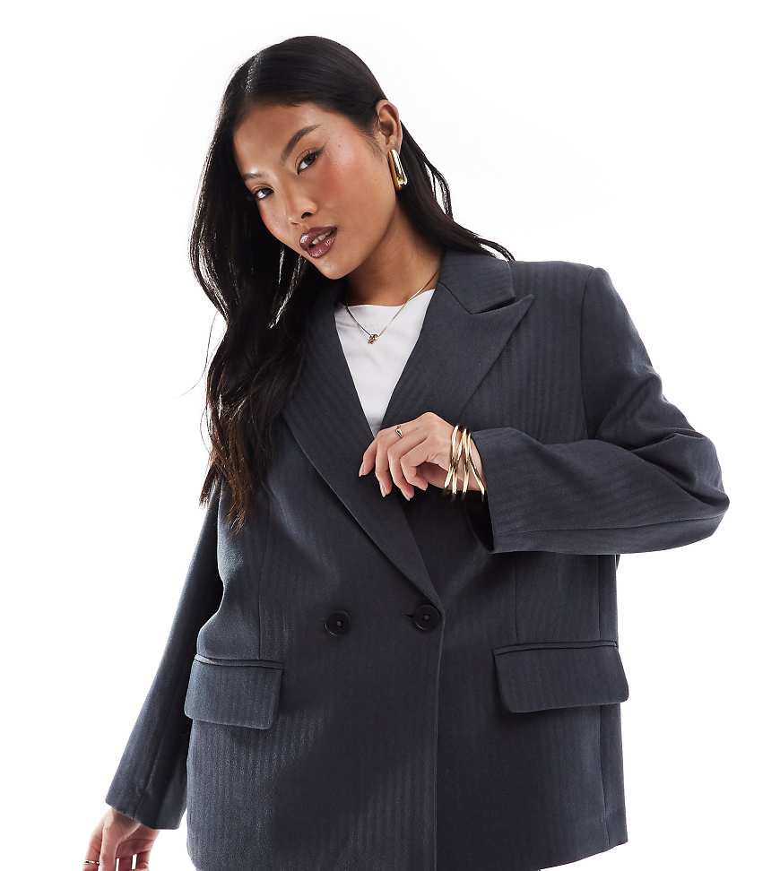 Vero Moda Petite - Eleganter Blazer in meliertem Dunkelgrau mit Fischgrätmuster, Kombiteil Vero Moda Petite - Eleganter Blazer in meliertem Dunkelgrau mit Fischgrätmuster, Kombiteil von Vero Moda Petite