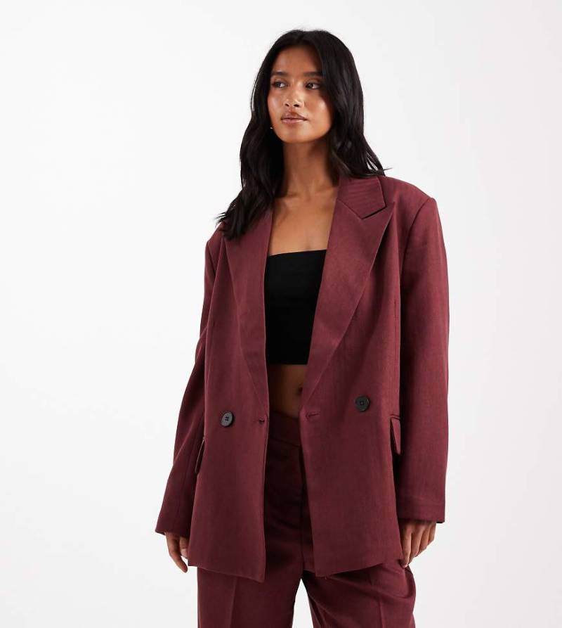 Vero Moda Petite - Eleganter Blazer mit Fischgrätmuster in Burgunderrot, Kombiteil von Vero Moda Petite