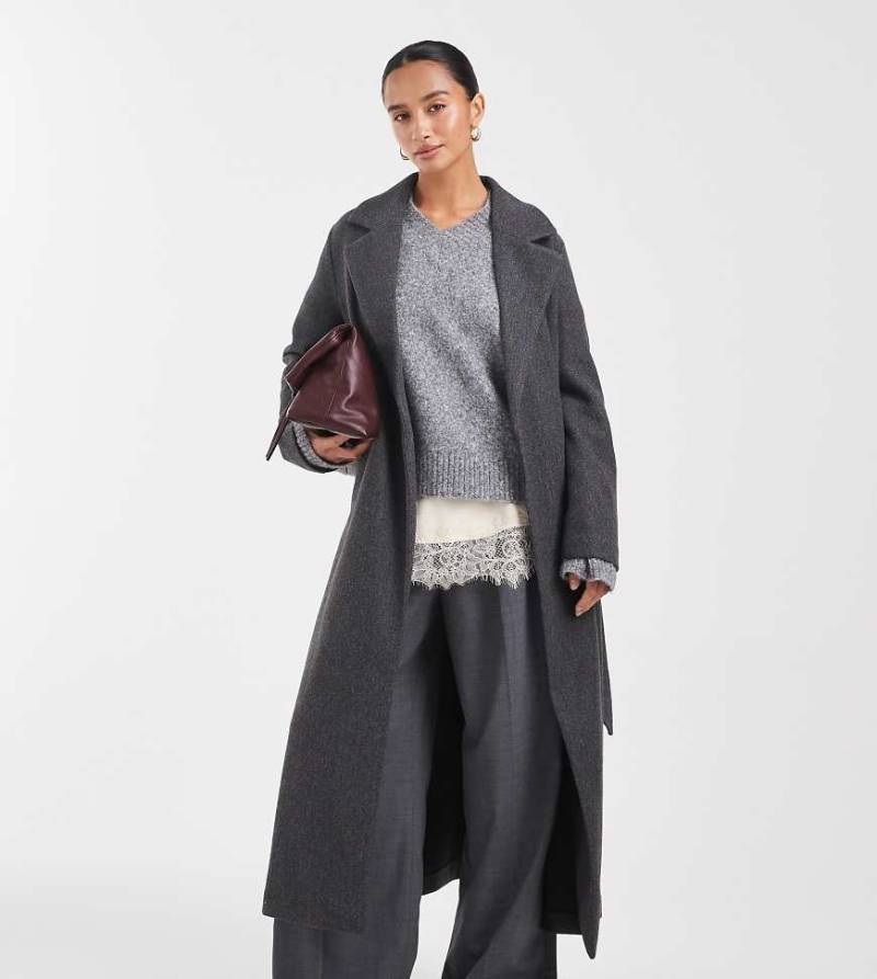 Vero Moda Petite - Extra-langer, eleganter Mantel in meliertem Dunkelgrau mit Bindegürtel Vero Moda Petite - Extra-langer, eleganter Mantel in meliertem Dunkelgrau mit Bindegürtel von Vero Moda Petite