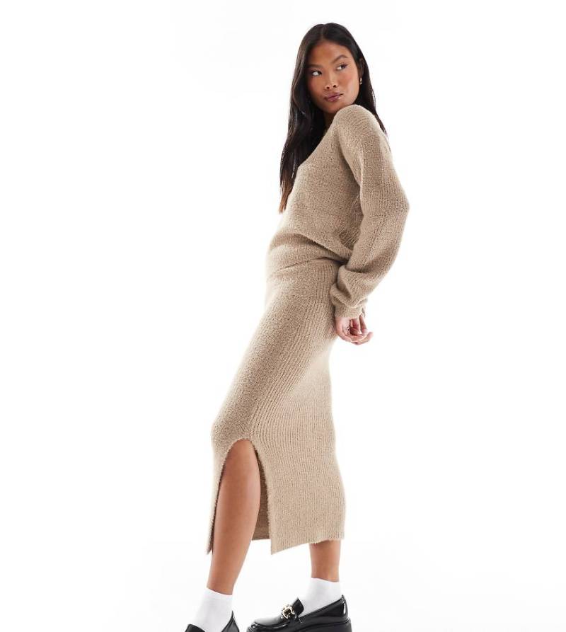 Vero Moda Petite - Flauschiger Midirock in Beige, Kombiteil-Neutral von Vero Moda Petite