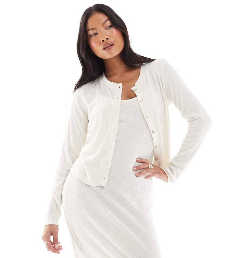 Vero Moda Petite - Gerippte, weiche Strickjacke in Creme meliert, Kombiteil-Neutral von Vero Moda Petite