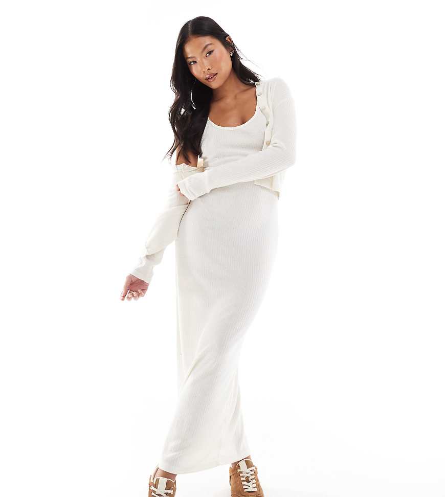 Vero Moda Petite - Geripptes, weiches, knöchellanges Trägerkleid in Creme meliert, Kombiteil-Neutral Vero Moda Petite - Geripptes, weiches, knöchellanges Trägerkleid in Creme meliert, Kombiteil-Neutral von Vero Moda Petite