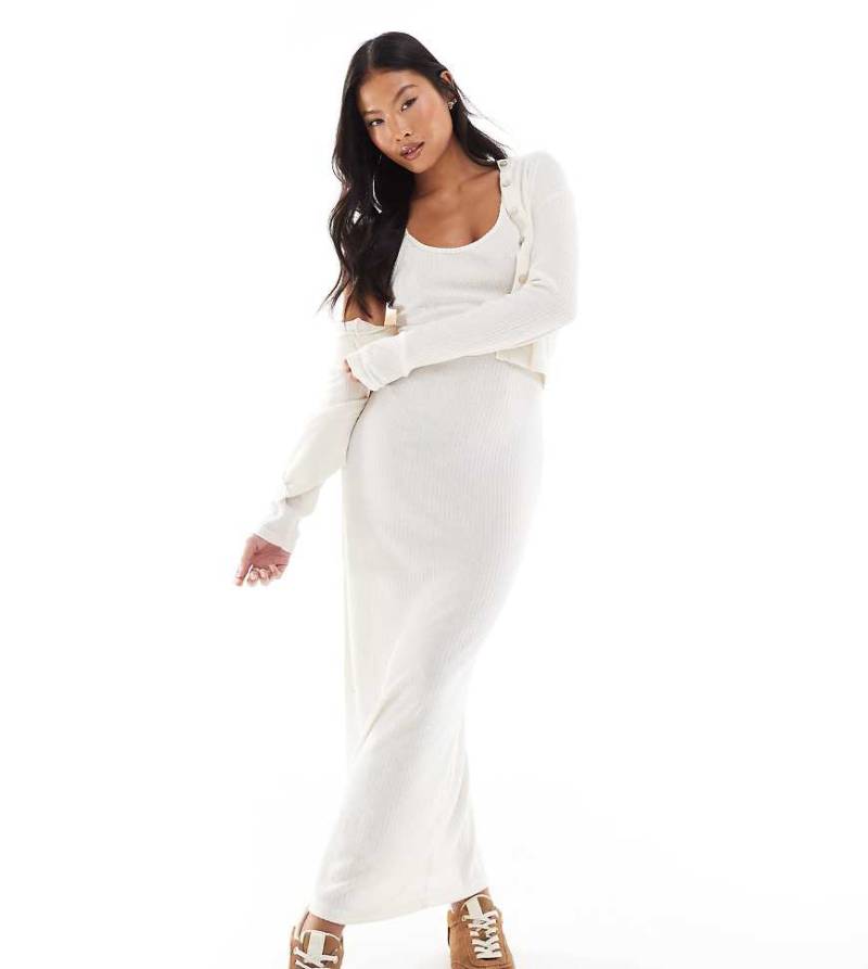 Vero Moda Petite - Geripptes, weiches, knöchellanges Trägerkleid in Creme meliert, Kombiteil-Neutral von Vero Moda Petite