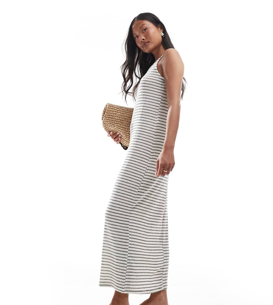 Vero Moda Petite - Gestreiftes Tanktop-Maxikleid in meliertem Schwarz-Weiß-Neutral von Vero Moda Petite