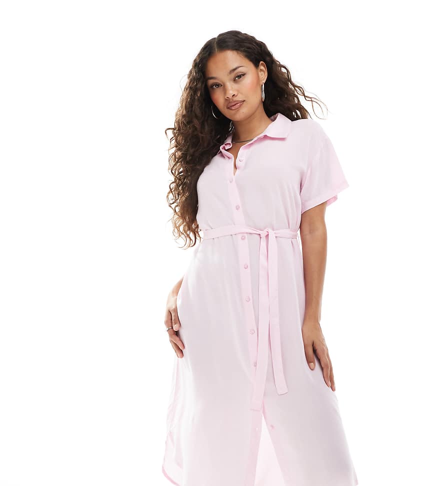 Vero Moda Petite - Hemd-Midikleid in Rosa mit Bindegürtel von Vero Moda Petite